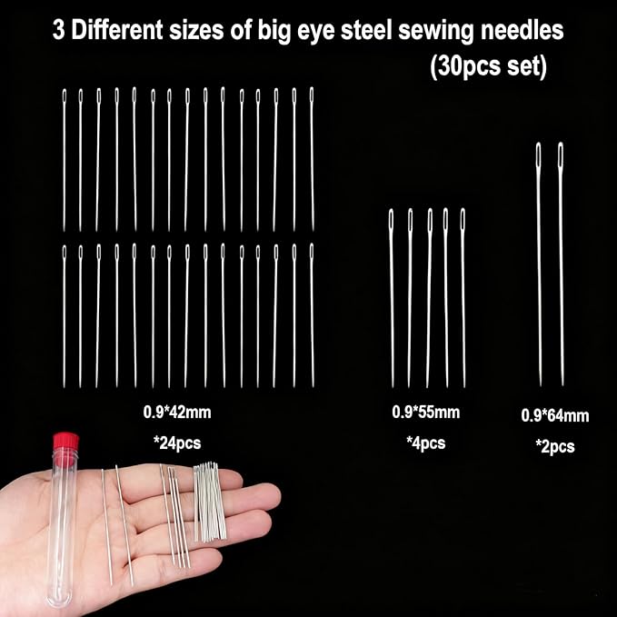 43Pcs Portable Sewing Kit for Adults - Stainless Steel Needles for Hand Sewing Kit with Big Eye & Threader, for Travel and Daily Clothing Repair