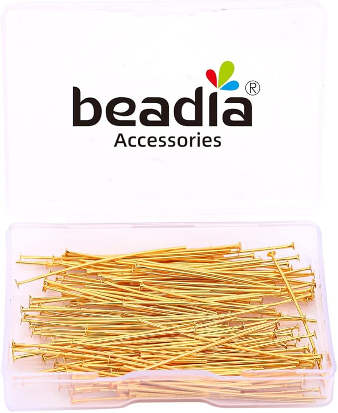 18K Gold Plated Flat Head Pins Non Tarnish 40mm 150pcs for Jewelry Making Findings