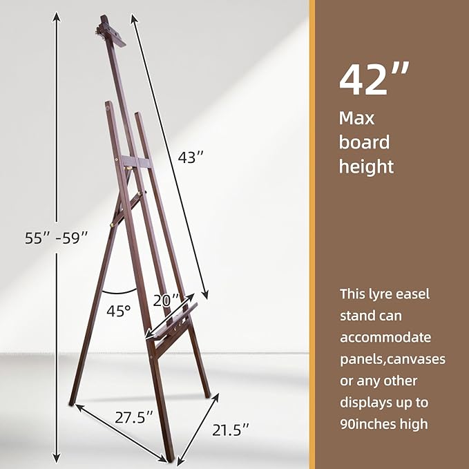 Falling in Art Easel Stand for Painting, Adjustable Wooden Easels for Painting Canvas Up to 42", Folding Art Easel for Drawing, Wedding Sign and Poster, Suitable for Kids and Adults(Brown)
