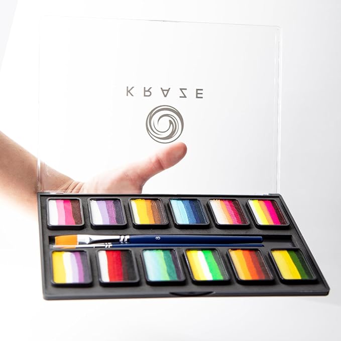 Kraze FX Professional Face Painting Split Cake Palette, Water Activated, Hypoallergenic, Safe, Non Toxic Halloween Party Makeup Face Paint Kit for Kids & Adults (Flower Bouquet)