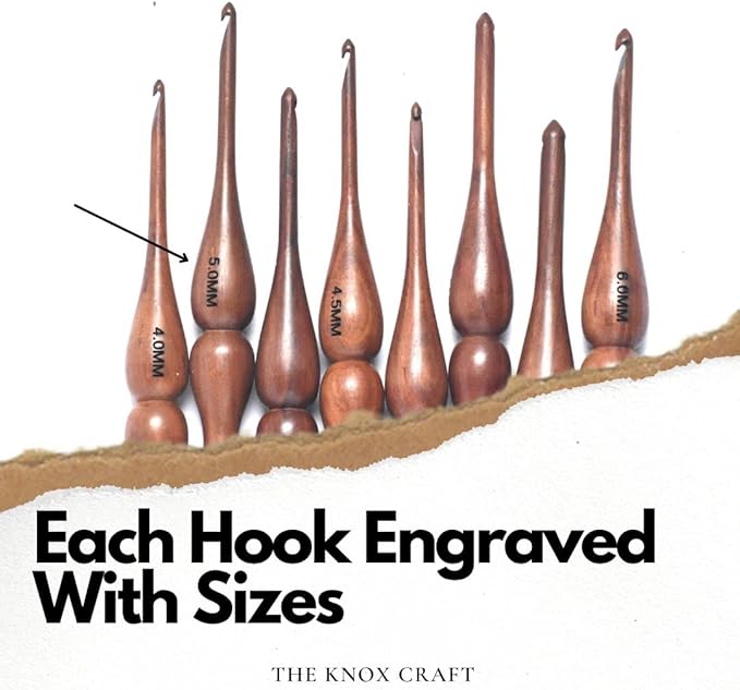 THE KNOX CRAFT Wooden Crochet Hook Set with Holder – Ergonomic Crochet Hooks for Beginners, Crochet Needle Kit & Organizer Stand for Yarn and Knitting Projects (Set of 7 with Hooks Holder)