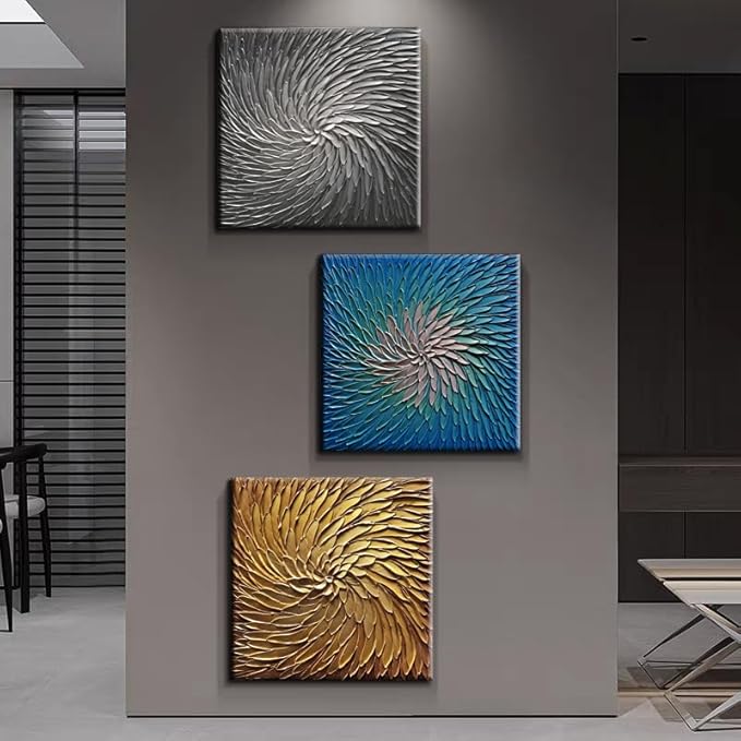 YaSheng Art - 3D Metallic Bead light Blue and Silver Texture Oil Painting on Canvas Abstract Art Pictures Canvas Wall Art Paintings Modern Home Decor Abstract Paintings Ready to hang 30x30inch