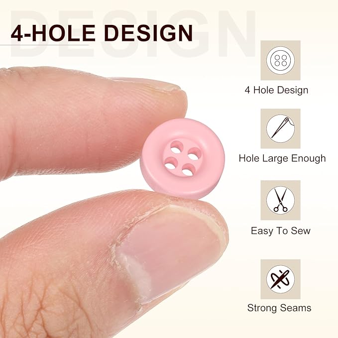 HARFINGTON 50pcs Sewing Button 11mm (15/32 Inch) 4 Holes Resin Thickened Round Crafting Replacement Buttons for Clothing DIY Crafts Decoration, Pink