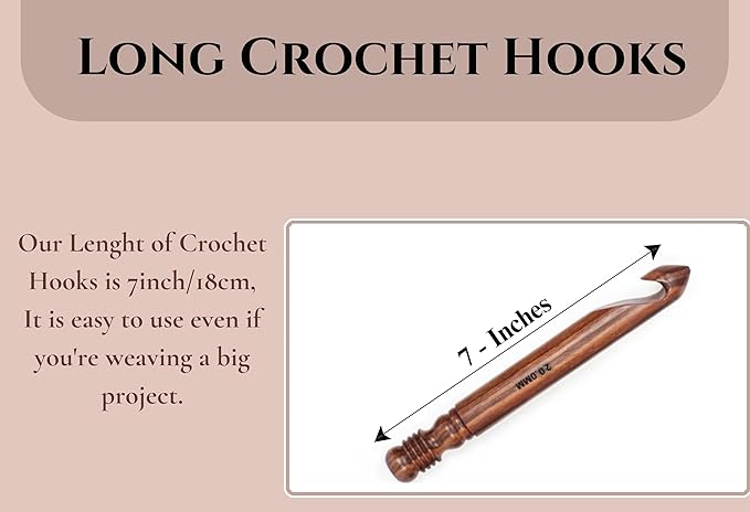 Wooden Crochet Hook | Knitting Needle with Ergonomic Soft Grip Handles | Handcrafted Crochet Hook Set | Indian Rosewood Crochet Hook with Engraved Size (12 mm)