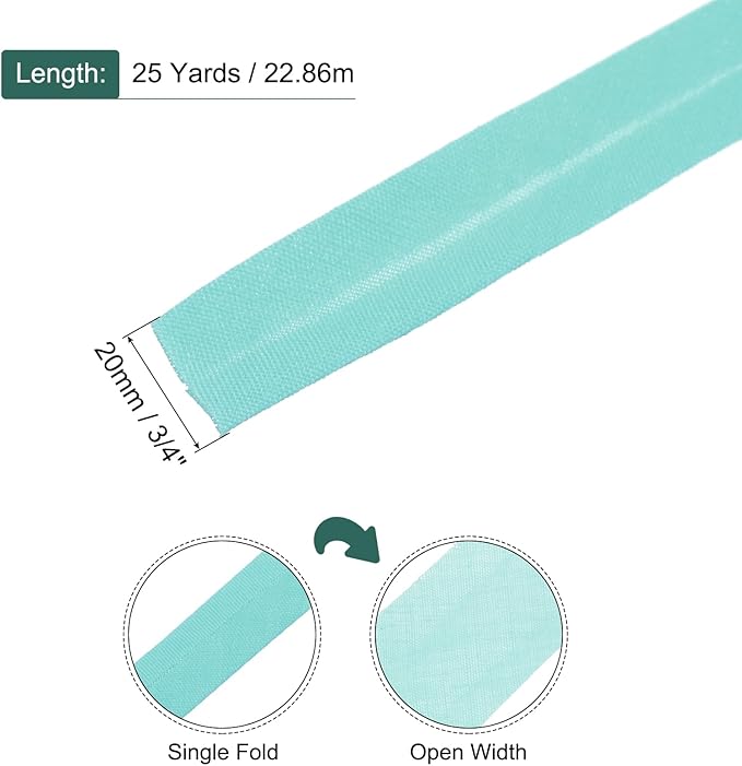MECCANIXITY 3/4 Inch Single Fold Bias Tape Polyester Continuous Bulk Bias Tape for Sewing, Seaming Quilting Hemming Binding Crafts (Lake Blue 25 Yards)