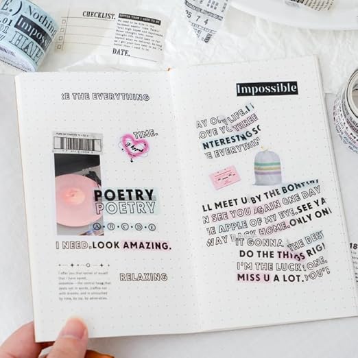Alideco 6pcs Decorative Adhesive Tapes Vintage Alphabet Washi Tape Great for Bullet Journal Supplies, Arts, Scrapbook, DIY Crafts, Planners (wenzishenghuo)