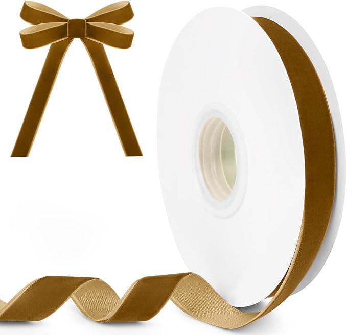 Khaki Velvet Ribbon, 5/8 inch 10 Yards Vintage Velvet Ribbons Perfect for Christmas Tree Ornaments, Gift Wrapping, Wedding Decoration, Bows, Sewing, Crafts, Wreath and More