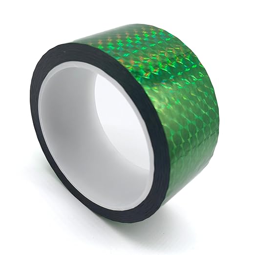 Reflective Crafting Tape, Graphic Glitter Holographic Prism Tape, for Craft Project, DIY Art, Holiday Packing, Wrapping, Keep Birds Away, 1.8 Inches by 55 Yards (Holographic-Green)