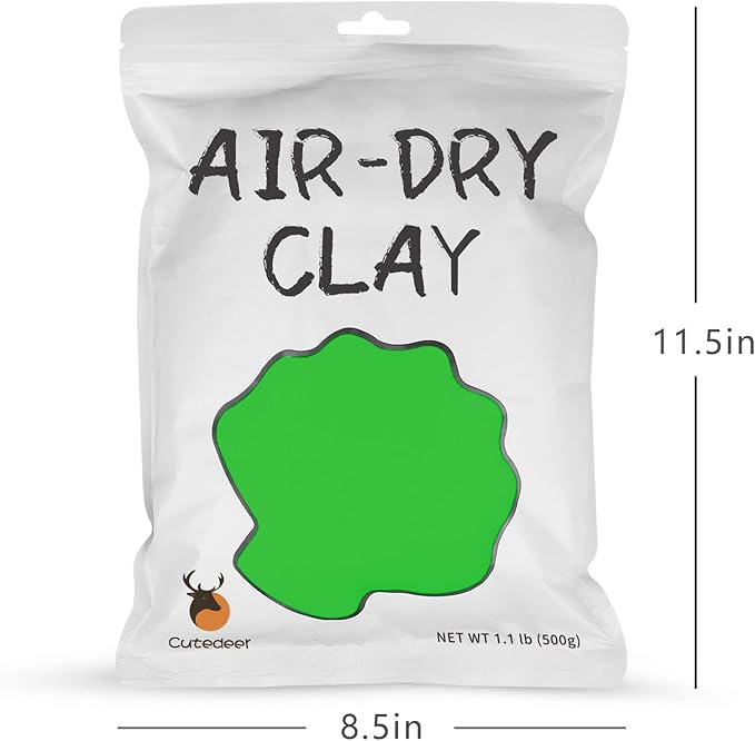 Cutedeer Green Air Dry Clay, 1.1lb Foam Modeling Clay, Soft Squishy Molding for Kids Adults, Arts & Crafts Project Slime Supplies(1.1lb - 1 Pack, Green)