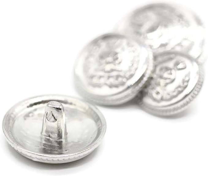 Silver Metal Shank Buttons - 12 Pcs - 4 Size Options - Crown Flat Round Metal Shank Buttons for Men Women Blazer Coat Uniform Shirt Suit and Jacket Sewing Craft DIY N8703