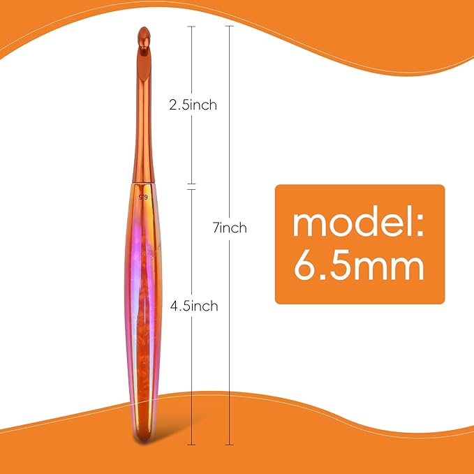 BsHooker 6.5mm Crochet Hook,Inline Crochet Hook with Ergonomic Acrylic Handle for Arthritic Hands,Extra Long Knitting Needles for Crocheting Yarn,Stainless Steal Polished Hook Head for Beginner