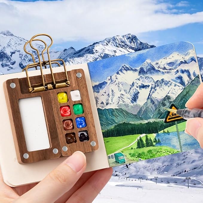 Tobios Watercolor Kit,Mini Watercolour Travel set, Portable Pocket Artist Travel Watercolor Palette (15-Grids)