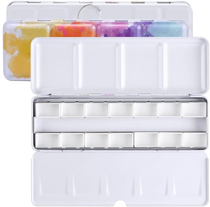 MYARTOOL Empty Watercolor Palette, Empty Watercolor Tins Box Palette Paint Case with 12 Empty Full Pans, Paint Tray Palette Suitable for Oil, Acrylic, Watercolor Painting