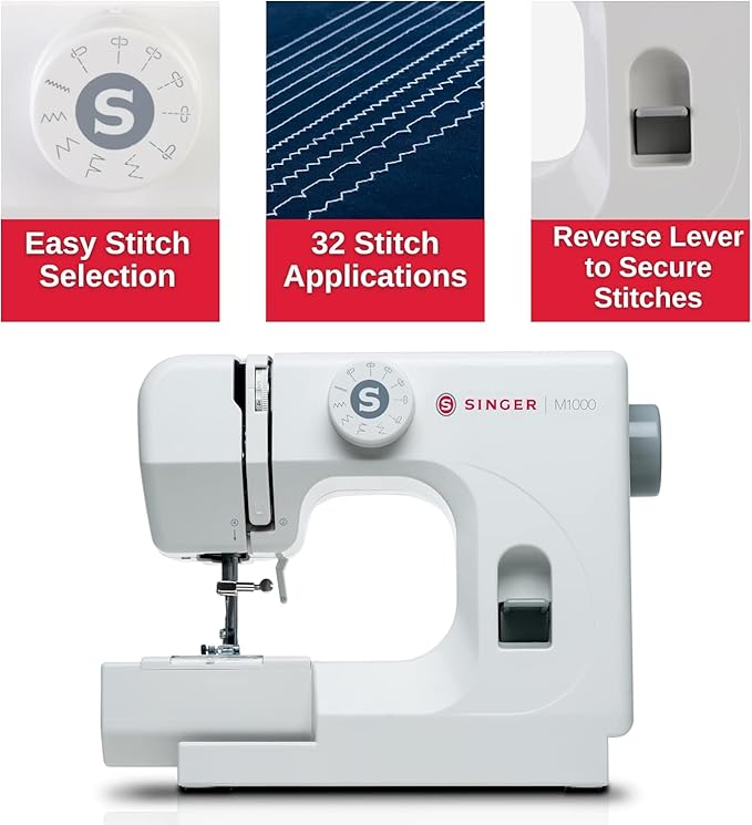 SINGER M1000 Mending Machine | Compact, Lightweight & Portable With 32 Stitch Applications & LED Light | Great for Light to Medium Weight Fabrics & Repairs – White