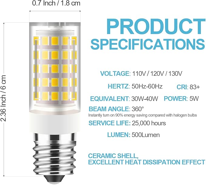 Sewing Machine LED Light Bulb No Flicker 5/8" Base Screw in Type – 15 Watt 120 Volt Halogen lamp Replacement (2Pcsk, Warm White)