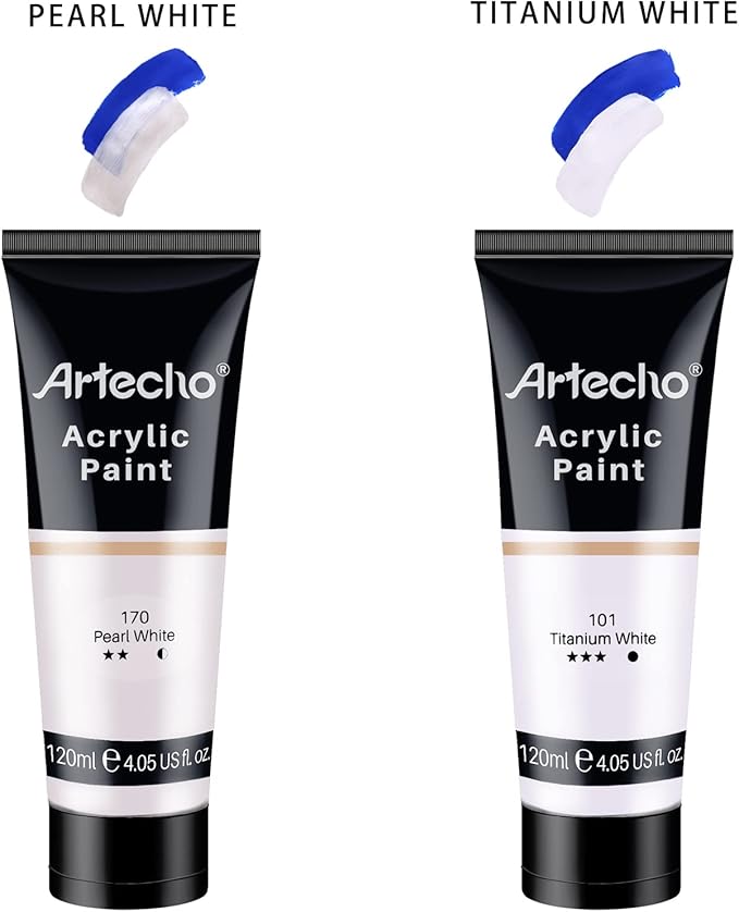 Artecho White Acrylic Paint, Titanium White Paint (120ml / 4.05oz) Tubes, Art Craft Paints for Canvas Painting, Rock, Stone, Wood, Fabric, Art Supplies