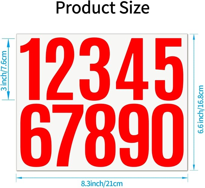 10 Sheets Vinyl Mailbox Number Stickers - Self-Adhesive Address Labels for Cars, House Doors, Windows & Metal Mailboxes (Red, 3 inch)