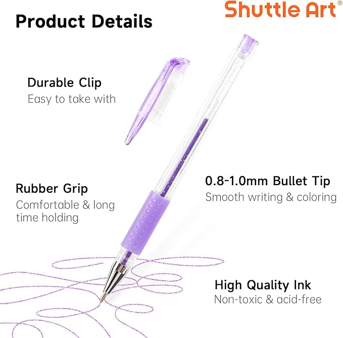 Shuttle Art Gel Pens, 180 Pack Gel Pens Set, 12 Assorted Colors Bulk Classroom Pack for Adults Coloring Books Drawing Doodling Crafts Journaling