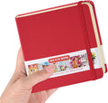 Square 5x5 inches 80gsm 96sheets/192 Pages Notebooks Blank Sketchbooks Travel Journal Pocket Hardcover Paint Writing Diary Memo Planner PU Leather Cover. Red