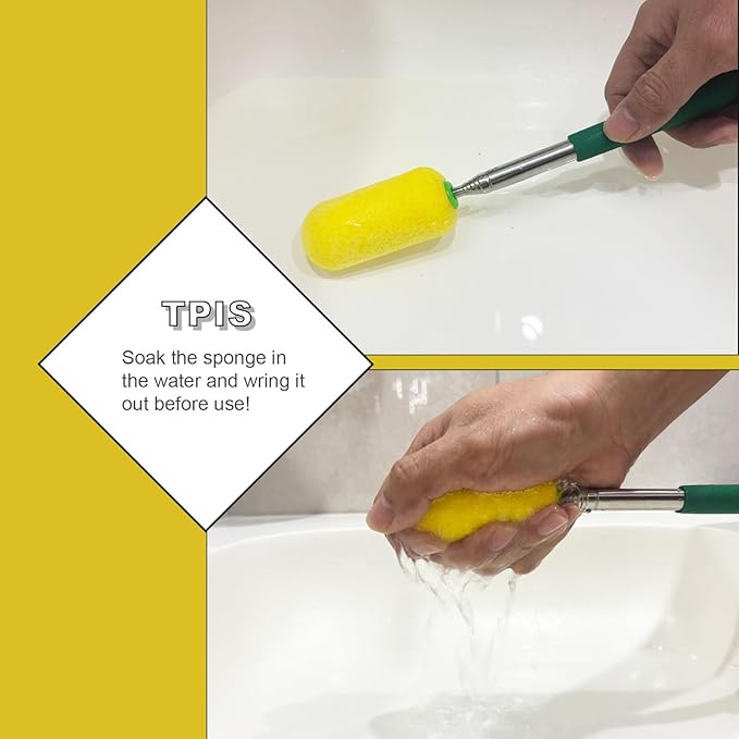 1 Pcs Telescoping Sponge Stick for Pottery – Remove Excess Water & Shape Pottery Pieces in Tall/Narrow Forms, with 2 Detachable Sponge Heads, Pottery Tool, 38" Long (1 Stick)