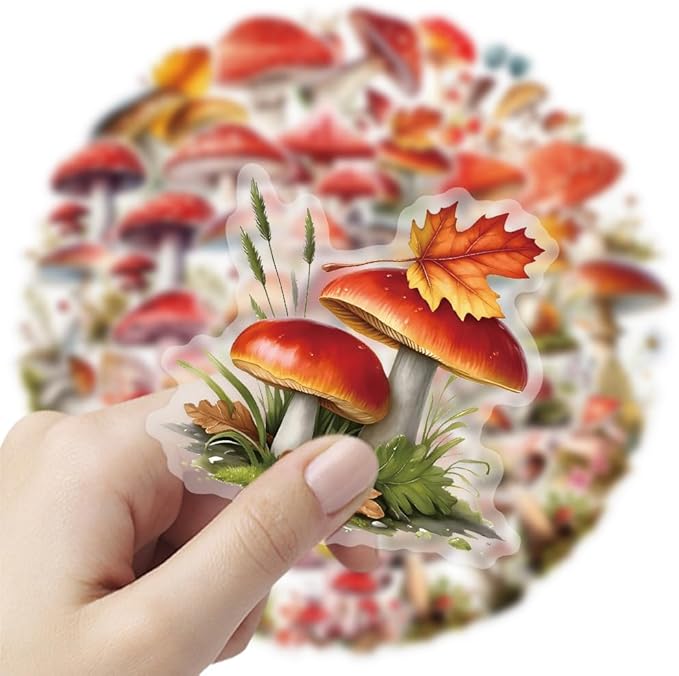 Colorful Mushroom Stickers for Teens Boy Girls Kids|50 Pcs|Cartoon PET Waterproof Stickers for Laptop Computer Phone Tablet Luggage Flasks Water Bottle Notebook Scrapbook,Plant Decals Pack(Mushroom)