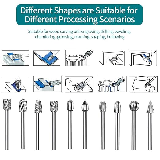 Carving Bits Wood Engraving Router Bit with 1/8"(3mm) Shank, 20Pcs HSS Different Burr Set to Meet Your Different Needs, Durable Rotary Tools Accessories for DIY Woodworking, Carving
