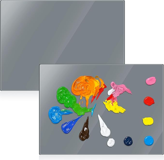 Nuanchu 2 Pcs 9 x 12 Inches Neutral Grey Tempered Glass Palette for Oil Painting Keeps Wet Paint Fresh Scratch Resistant Easy Clean up for Palette Artist Supplies DIY Color Mixing