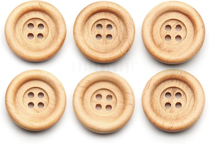 CRAFTMEMORE Wooden Buttons 4 Holes Round Wood Button for Garment Sewing DIY Crafts B739 (21mm, 12pcs)