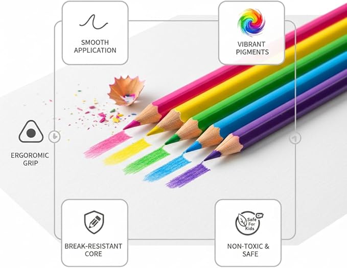 24 Colored Pencils Set – Soft Core, Pre-Sharpened, Break-Resistant – Ideal for Coloring Books, Drawing, Sketching, School Art Supplies (Pastel Colors)