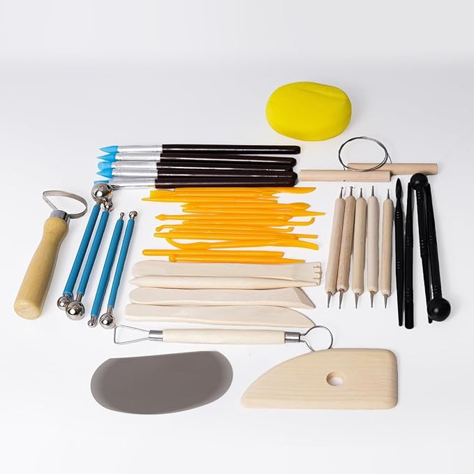 Air Dry Clay 10 LBs (Grey) + 42 Pcs Pottery Tools Set - Non-Toxic Organic Clay for Hand Modeling, Sculpting & Throwing, Easy to Use for Art Classes, Ceramics Workshops (Grey)