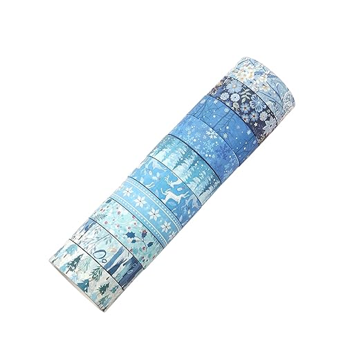 Winter Washi Tape Set 10 Rolls - Blue White Snowflake Flower Deer Tree Decorative Tape for Bullet Journal, Planner, DIY Arts Crafts, Scrapbooking Party Favors ﻿ (Winter)