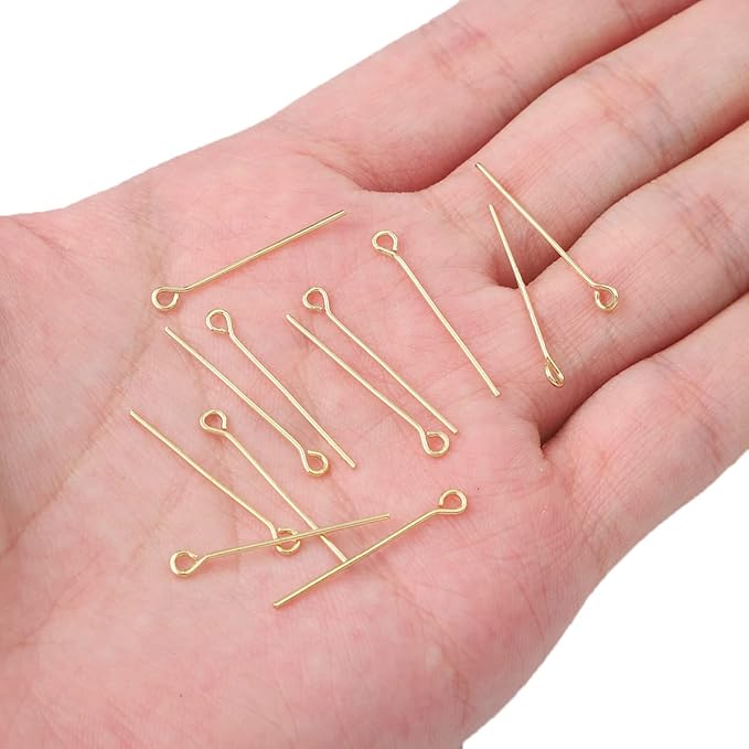 14K Gold Plated Open Eye Pins Non Tarnish 25mm 200pcs for Jewelry Making Findings