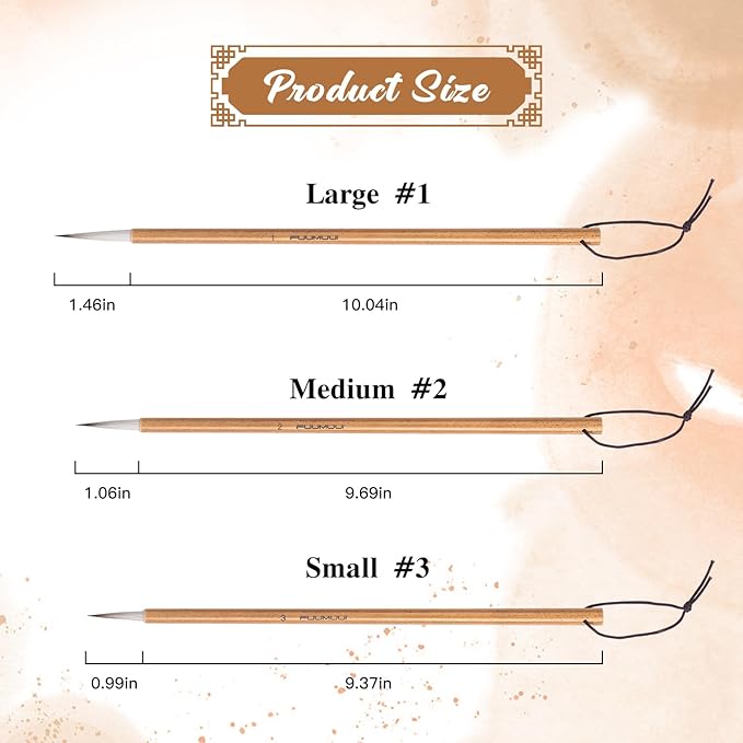 Fuumuui Chinese Calligraphy Brush, 3pcs Writing Brush Ink Painting Bamboo Watercolor Brushes Set Wolf Sheep Mix Brushes for Beginner Adult Professional Painting Tools