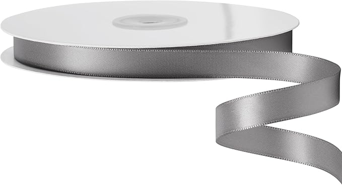 LIUYAXI Silver Stain Ribbon, 1/2" X Continuous 50 Yards, Double Faced Fabric Ribbon Perfect for Gift Wrapping Wedding Christmas Birthday Floral Arrangement Craft