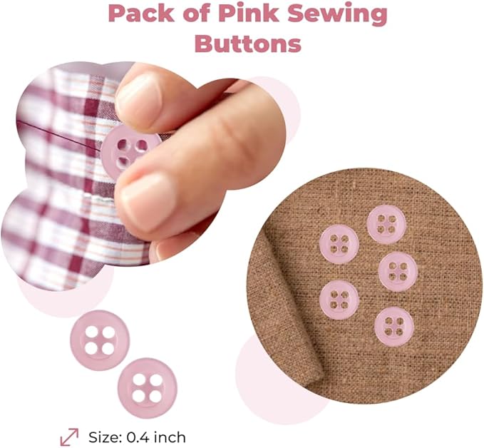 100 Pcs Pink Sewing Buttons 4 Hole Round Buttons 0.4 inch 16L Plastic 10mm Light Pink Replacement Bulk Ideal for Clothes Pants Blouse Shirt Dress Skirt Shorts Decorative DIY Arts Crafts