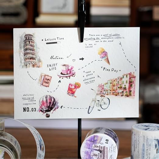 Alideco 6pcs Decorative Adhesive Tapes Fresh Literary Girl Botanical Flower Landscape PET Tape Great for Bullet Journal Supplies, Arts, Scrapbook, DIY Crafts, Planners (fuyuejiaqi)