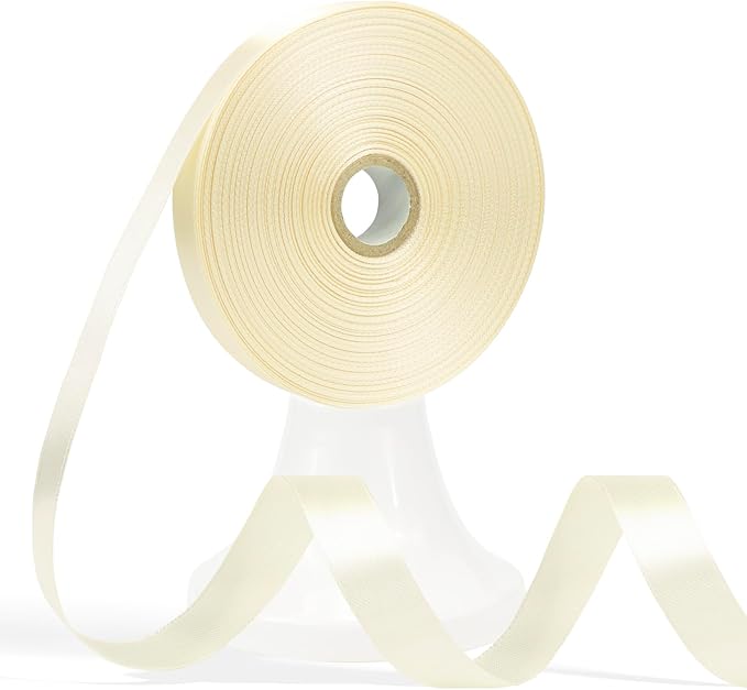 60 Yards Ivory Satin Ribbon 5/8 Inch, Solid Cream Polyester Fabric Ribbon for Gift Wrapping, Crafts, Flower Bouquet, Wedding, Baby Shower, Nursery Party, Festival, Christmas