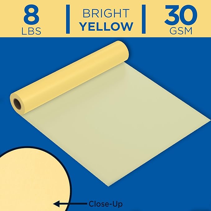 ALVIN 55Y-J Lightweight Tracing Paper Roll, Yellow, Suitable with Ink, Charcoal, Felt Tip Pen, for Sketching or Detailing - 24 inches x 50 Yards, 1-inch Core