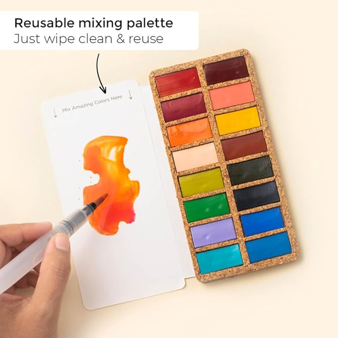 Viviva Colors Travel Watercolor Paint Set - Spring 16 Watercolor Paints for Adults, Beginners, Artists, Hobbyists - Lightfast, Vibrant, Handmade & Portable Watercolor Kit with Mixing Palette