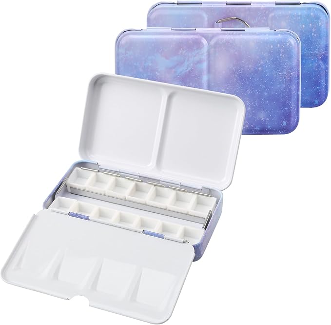 Metal Watercolor Palette - Empty with 14 Half Pans - Travel Palette for Gouache, Watercolor, Acrylic Painting - Purple