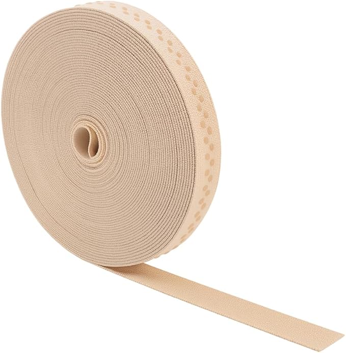 Mandala Crafts 0.5 Inch Elastic Silicone Gripper Tape for Clothing - 10 Yds Dotted Non Slip Elastic Band for Sewing - Nude Silicone Flat Fabric Stretchy Ribbon Straps