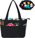 Crochet Bag for Yarn Storage, Puffer Knitting Bag with Soft Handles, Lightweight Yarn Storage Organizer with Zipper for Crochet Accessories, Gifts for Crocheters (Black)