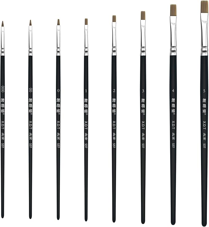 Flat Artist Paint Brush 8 Piece Set, Craft Paint Brushes for Acrylic, Oil, Watercolor Painting, Nylon Bristles, Black