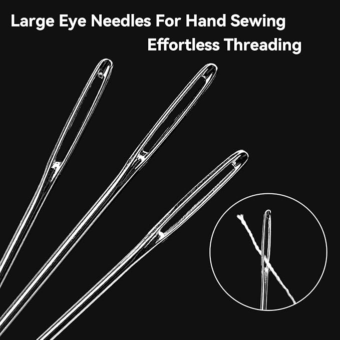 60Pcs Big Eye Stainless Steel Sewing Needles Kit, Stainless Steel Needles for Hand Sewing, with Threaders, Thimbles & Seam Ripper, Travel Sewing Kit for Adults Beginners, Quilting Embroidery Supplies