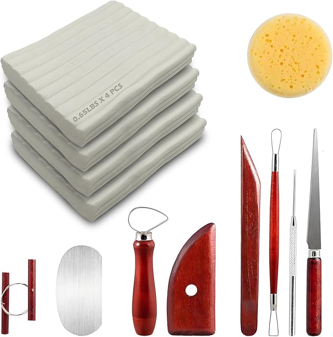 ReArt Non-Drying Oil-Based Modeling Clay 2.6 Pounds, Non Hardening Reusable Clay, Non Toxic No Bake Professional Oil Base Sculpting Clay (White & Tools)