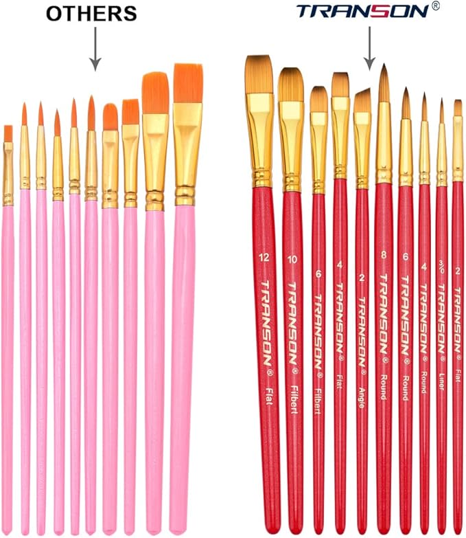 Transon 20pcs Artist Painting Brush Set for Acrylic Watercolor Gouache Hobby Craft Face Rock Painting