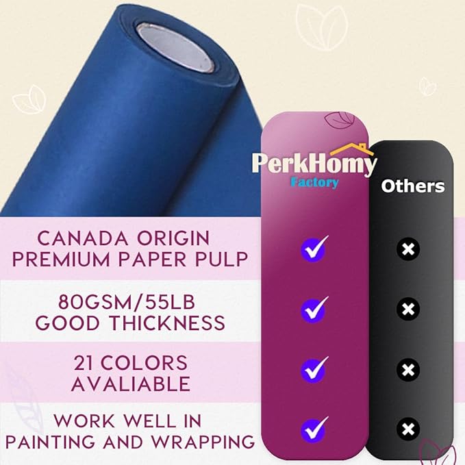 PerkHomy 24" x 2,400" (200') Blue Kraft Paper Roll for Craft Bulletin Board Paper Art Table Covering Crafting Gift Wrapping Bouquet Packing Parcel 80GSM 55LB (Blue, 24" x 200')