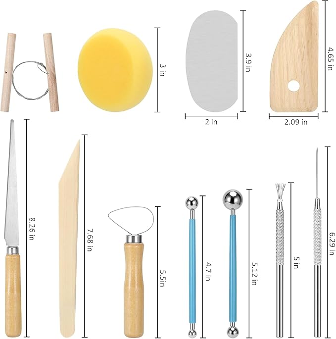 Y9A5N0K3O Pottery & Clay Sculpting Tools 19pcs, Air Dry Clay Tools, with Wooden Handles and Tool Bag, for Trimming, Embossing Pattern, Sculpting, Modeling, Shaping
