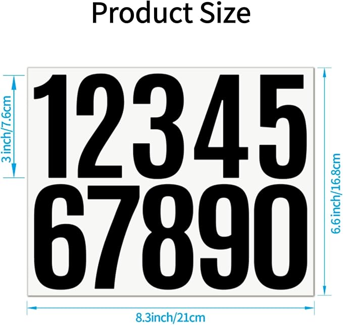 10 Sheets Vinyl Mailbox Number Stickers - Self-Adhesive Address Labels for Cars, House Doors, Windows & Metal Mailboxes (Black, 3 inch)