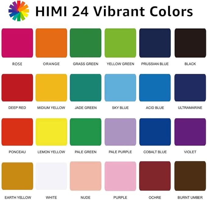 HIMI Gouache Paint Set, 24 Colors x 30ml/1oz with 3 Brushes & a Palette, Unique Jelly Cup Design, Non-Toxic, Guache Paint for Canvas Watercolor Paper - Perfect for Beginners, Students, Artists(Pink)